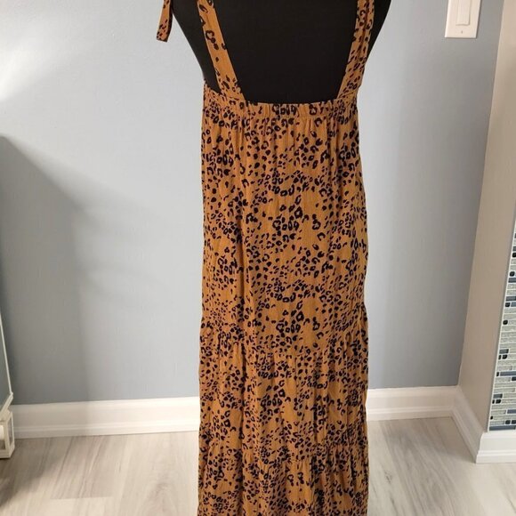 NWOT FRENCH GREY Maxi Dress w Shoulder Ties Brown & Black Animal Print Size M - Picture 13 of 14